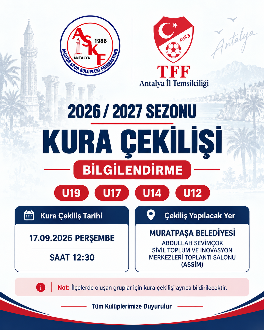 2026/2027 SEZONU U19, U17, U14, U12 LİGLERİ KURA ÇEKİLİŞİ