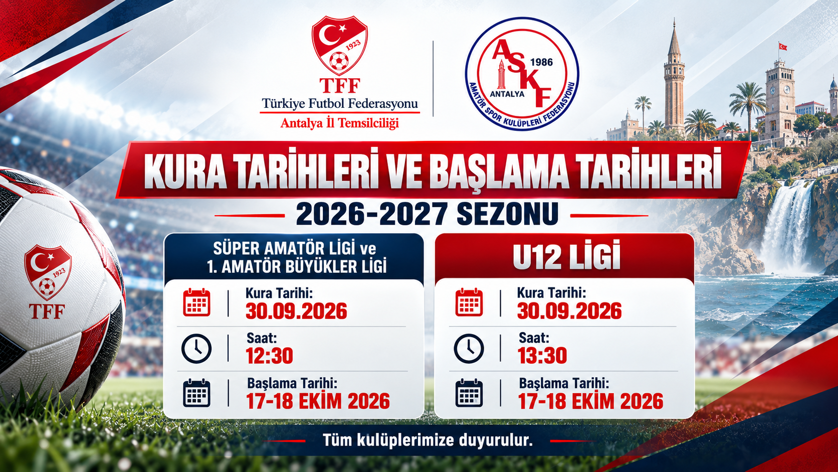 SÜPER AMATÖR LİGİ, 1. AMATÖR LİGİ, U12 LİGİ KURA ÇEKİLİŞİ VE BAŞLAMA TARİHLERİ